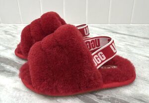 UGG Fluff Yea Toddler Girls Size 8 Red Slingback Sippers Open Toe Plush Soft